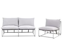 Set tre posti divano e poltrona bassi oversize in metallo con cuscini grigio Pic