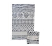 SET TRE STROFINACCI MISURA MAXI CON TELA AIDA 100% COTONE JACQUARD MODELLO CUORI