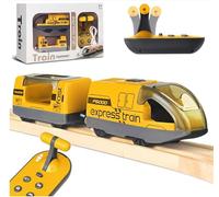 Set Treno Elettrico per Bambini, Locomotiva ad Azione a Batteria, Telecomandato Auto Giocattolo da Pista, Compatibile con Brio Thomas Railway, Set Treno Scatola Regalo per Doni Natalizi (Giallo)