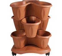 Bama Trifoglio SET 3 VASI in RESINA e SOTTOVASO con RUOTE da GIARDINO TERRACOTTA