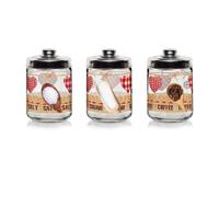 SET TRIS 3PZ BARATTOLI CONTENITORI DA CUCINA IN VETRO SALE ZUCCHERO CAFFÈ 800 CC