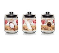 SET TRIS 3PZ BARATTOLI CONTENITORI DA CUCINA IN VETRO SALE ZUCCHERO CAFFÈ 800 CC