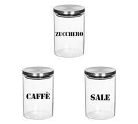 Set Tris Barattoli per Sale Caffè Zucchero Confezione da 3 Contenitori Trasparenti In Vetro Personalizzati Con Coperchio Acciaio 2 da 700ml 1 da 900ml Idea Regalo Arredo Decorazioni Casa Cucina