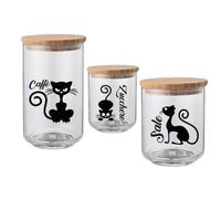 Set Tris Barattoli per Sale Zucchero Caffè con Gatti Confezione da 3 Contenitori Trasparenti In Vetro Personalizzati Con Coperchio Legno 2 700ml 1 900ml Idea Regalo Arredo Decorazioni Casa Cucina