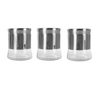 SET TRIS DI BARATTOLI SALE ZUCCHERO CAFFÈ IN ACCIAIO VETRO ACCESSORI CUCINA