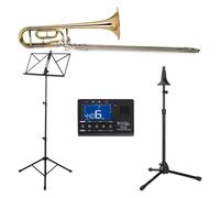 Classic Cantabile QP-42 Set Trombone Tenore (intonazione: Bb/F, campana in ottone dorato, incl. metronomo, leggio e supporto per trombone)