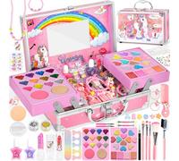 Set Trucchi per Bambine, 65 Pezzi Lavabile, Valigetta Trucchi, Giochi Natale Halloween Compleanno Regalo 5-12 Anni