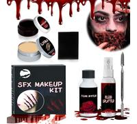 Set Trucco Effetti Speciali Halloween,Kit per il Trucco di Cera per Cicatrici,Halloween Makeup Kit,Realistico Kit Trucco Effetti Speciali,Halloween Sangue Finto Set,Makeup Cicatrici da Zombie