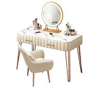 Set trucco illuminato 3 opzioni di luce di colore luminosità regolabile ampi cassetti e sgabelloElegante toeletta con specchio per uso domestico