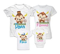 Set Tshirt Famiglia - Body - con Nomi Personalizzabili - Scimmiette - Scimmia - Monkey - Padre Madre Bimbi - Bambini - Figli - Maschietto - Femminuccia - Magliette Bambini