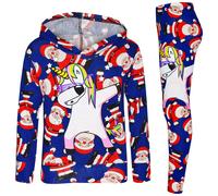 Set Tuta Con Cappuccio Blu Unicorno Per Bambine Santa Xmas 7-13 Anni