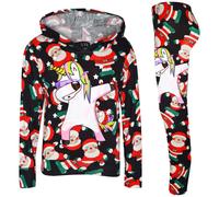 Set Tuta Con Cappuccio Per Bambine Con Unicorno Nero Di Babbo Natale 7-13 Anni