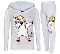 Set Tuta Con Top E Leggings Per Bambine Con Unicorno Arcobaleno Bianco 7-13