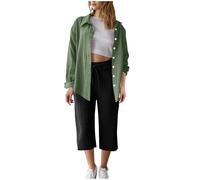 Set tuta da donna estiva in cotone e lino camicia a maniche lunghe pantaloni Capri Set 2 pezzi Button down Oversize Co Ord Set Casual Loose Lounge Wear Set Traspirante Abiti da viaggio di base, 01