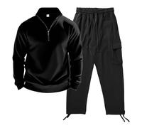 Set tuta da uomo con felpa e pantaloni della tuta da jogging elasticizzati 2 pezzi tute da uomo per autunno inverno caldo felpa con cappuccio comodo e morbido set, Nero , L