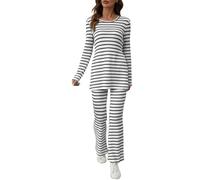 Set Tuta Donna In Maglia Calda a Righe Maniche Lunghe Completo Maglia Tuta Autunno Invernale Comode Maglioni Tute Donna Complete a Costine Abbigliamento il Tempo Libero Abbigliamento da Casa