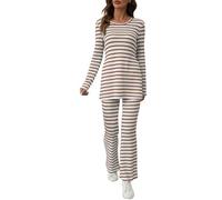 Set Tuta Donna In Maglia Calda a Righe Maniche Lunghe Completo Maglia Tuta Autunno Invernale Comode Maglioni Tute Donna Complete a Costine Abbigliamento il Tempo Libero Abbigliamento da Casa