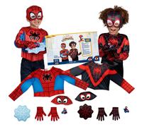 Set ufficiale di travestimenti per bambini Marvel Spidey e Spin - Top a maniche lunghe con maschere in tessuto, guanti, scudi ragnatela in tessut