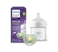 Set: un biberon Natural Response 125ml con tettarella flusso 2 (lento) 0-3m e un succhietto Ultra Air deco sole 0-6m. 1 set: SCD837/10 - Philips Avent