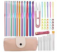 Set uncinetti ergonomici, Kit di accessori da 52 pezzi, completo in alluminio di 14 dimensioni, segnapunti, aghi a cruna grande e custodia