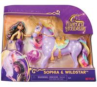 Set Unicorn Academy, AVA & Leaf con 2 Accessori per l'equitazione e Strumento per Lo Styling dei Capelli, Bambole e unicorni Giocattolo per Bambine dai 4 Anni in su