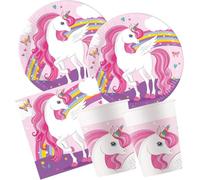 Set Unicorn Rainbow, 88 Pezzi, 24 Piatti 23cm, 24 Bicchieri 200ml, 40 tovaglioli, USA e Getta, stoviglie per Feste, Decorazioni da Tavolo, unicorni