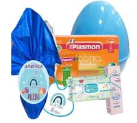 Set Uovo di Pasqua Personalizzabile personaggio a scelta con prodotti prima infanzia bavaglino personalizzato bimbo bimba first easter egg (Arcobaleno Celeste)