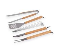 Set utensili barbecue con coltello pinza forchettone spiedini e spatola in acciaio inox con borsa trasporto tessuto