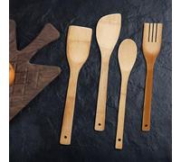 Set Utensili da Cucina in Bambù Naturale 30CM - 4 Pezzi: Paletta, Spatola, Cucchiaio, Forchettone - Accessori per Cucinare e Cuocere - Utensili Antigraffio per Pentole Antiaderenti
