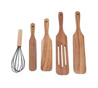 Set Utensili da Cucina in Legno, Cucchiaio, Spatola, Frusta, Set 5 Pezzi - Manico Confortevole, Facile da Pulire, Anti - Graffio, Salvaspazio (Tipo 1 (32 mm 37 mm 58 mm))
