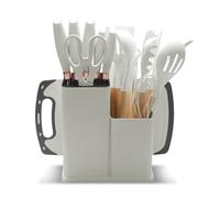 Set Utensili da Cucina in Silicone 19 Pezzi Include Set Coltelli da Cucina 5 Pezzi 12 Utensili in Silicone 1 Forbice Tagliere e Portacoltelli per Pentole Antiaderenti (Bianco)