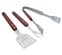 LAGUIOLE - Set Barbecue - 3 Pezzi Utensili - Spatola - Forchetta - Pinze - Acciaio inossidable, Legno - Confezione Regalo - per Verdure, Carne, Pesce, grigliate - Acciaio Inox, Legno - Marrone Scuro
