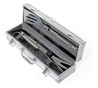 SET UTENSILI PER BARBECUE 3PZ ACCIAIO INOX PALETTA FORCHETTA PINZA + VALIGETTA