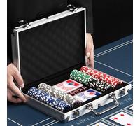BAKAJI Set Valigetta da Poker in Alluminio, Confezione da Gioco Professionale con 2 Mazzi di Carte, 5 Dadi, Pulsante del Dealer, Valigia Alta Qualità Ideale per Texas Hold'em e Blackjack (200 Fiches)