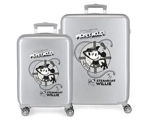 Set valigie Disney 100 Mickey Steamboad Grigio 55/70 cm ABS rigido Lucchetto TSA integrato 119L 6 kg 4 doppie ruote bagaglio a mano