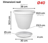 Set Vaso Verona con Sottovaso e Terriccio Plastica per Giardino Interno Esterno