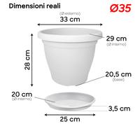 Set Vaso Verona con Sottovaso e Terriccio Plastica per Giardino Interno Esterno