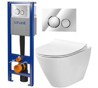 Set vaso WC con copriwater a discesa lenta Cersanit City K701-104, modulo di installazione con placca di comando Cersanit S701-778