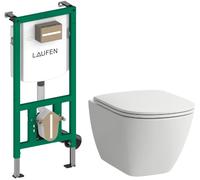 Set vaso WC con copriwater a discesa lenta Laufen Lua H8660820000001, modulo di installazione Laufen Ineo H9201140000001