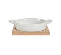 SET VASSOI DAM DM87385C01 - 1 pezzo in bambù e ceramica, Bianco e Marrone, base in legno