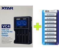 Set VC4 LCD NI-MH LI-ION USB Caricabatteria + 8x eneloop Aa Batterie 1,2V