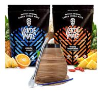 Set Verde Mate (2x500g) 1kg - Due confezioni di yerba mate brasiliana, Mas IQ e Frutos Tropicales, Calabash, bombilla e accessori