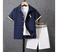 Set Vestito Formale Per Ragazzi Adolescenti, Comprende Pantaloncini A Vita Alta E Camicia Decorata Intessuta, Perfetto Per Occasioni Formali 8Y,9Y,10Y,11Y,12YAnimale,Geometrico,LettereTessuto intrecci