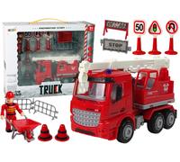 Set vigili del fuoco con gru e segnali stradali