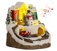 Set Villaggio di Natale Pupazzo di neve Casa elettrica del villaggio con treno rotante 8 musica e città luminosa a LED per decorazioni per la casa per feste - Case di Natale