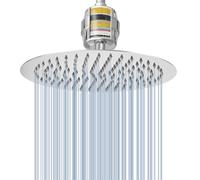 Set Voolan Composto da Soffione Doccia a Pioggia e Filtro per Doccia, Soffioni ad Alta Pressione in Acciaio Inossidabile, Cartuccia Filtrante Addolcitrice per Acqua Dura (20cm, Rotonda)