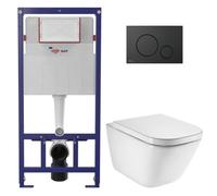 Set WC costruzione supporto ECO 2L Swiss Aqua Technologies + WC sospeso Roca con sedile SoftClose + piastra nera (STEROGAWR02-FR)