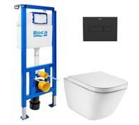 Set WC edificio supporto ECO 2 L Swiss Aqua Technologies + WC sospeso Roca con sedile SoftClose + piastra nera (ROROGAWR06-FR)