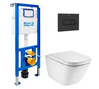 Set WC edificio supporto ECO 2 L Swiss Aqua Technologies + WC sospeso Roca con sedile SoftClose + piastra nera (ROROGAWR03-FR)