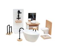 set WC in ceramica - box doccia per vasca da bagno, specchio per lavanderia realistico | in resina per bambini che fanno come giocare nella casa delle bambole. Scena bagno in
